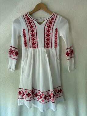 Mini Boden Girl's White Boho Embroidered Dress 7-8Y Lightweight